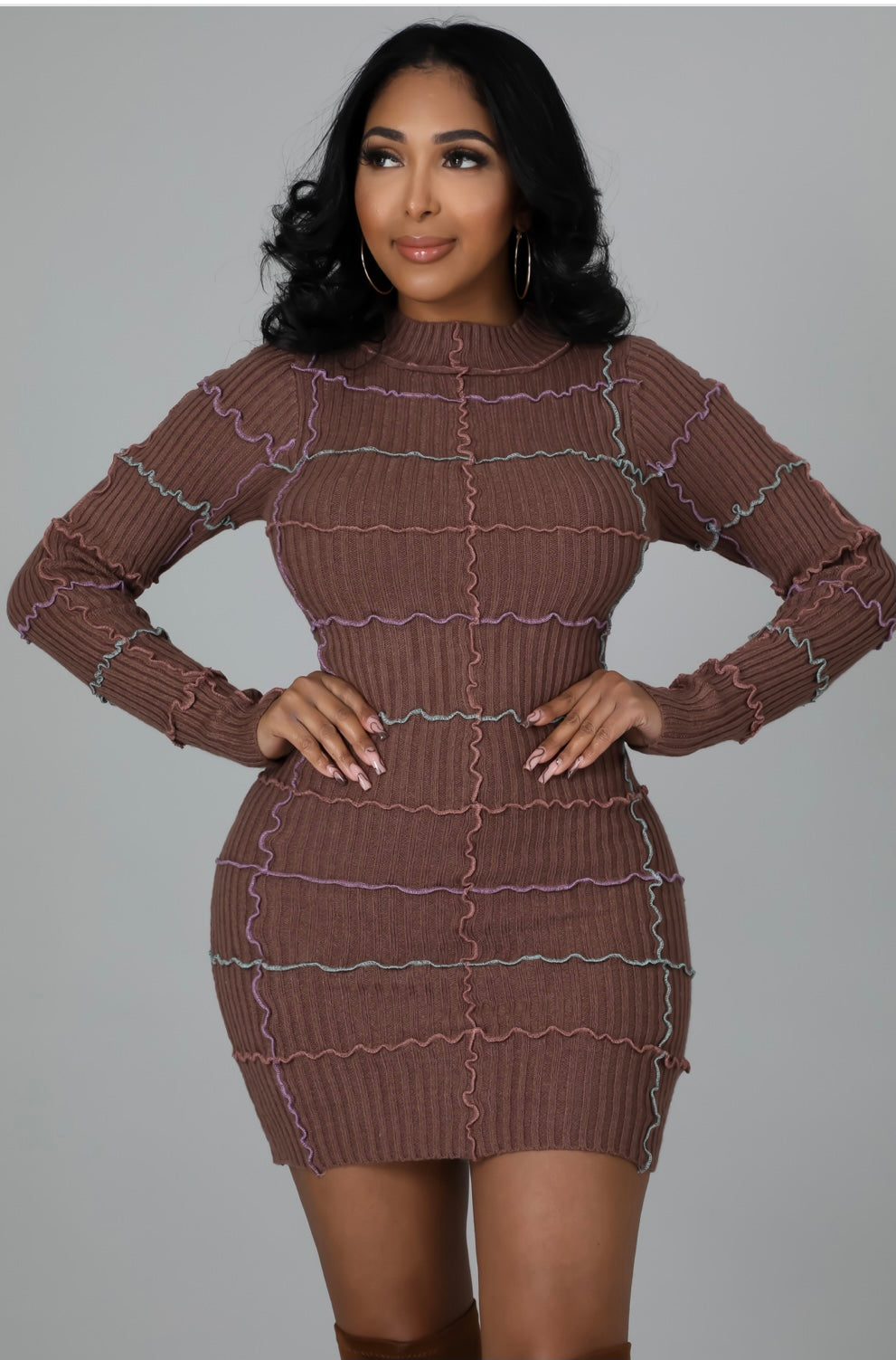 Chocolate Colorful Lines Sweater Dress