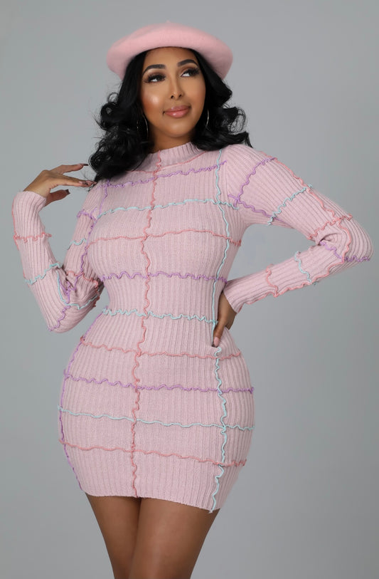 Pink Colorful Lines Sweater Dress