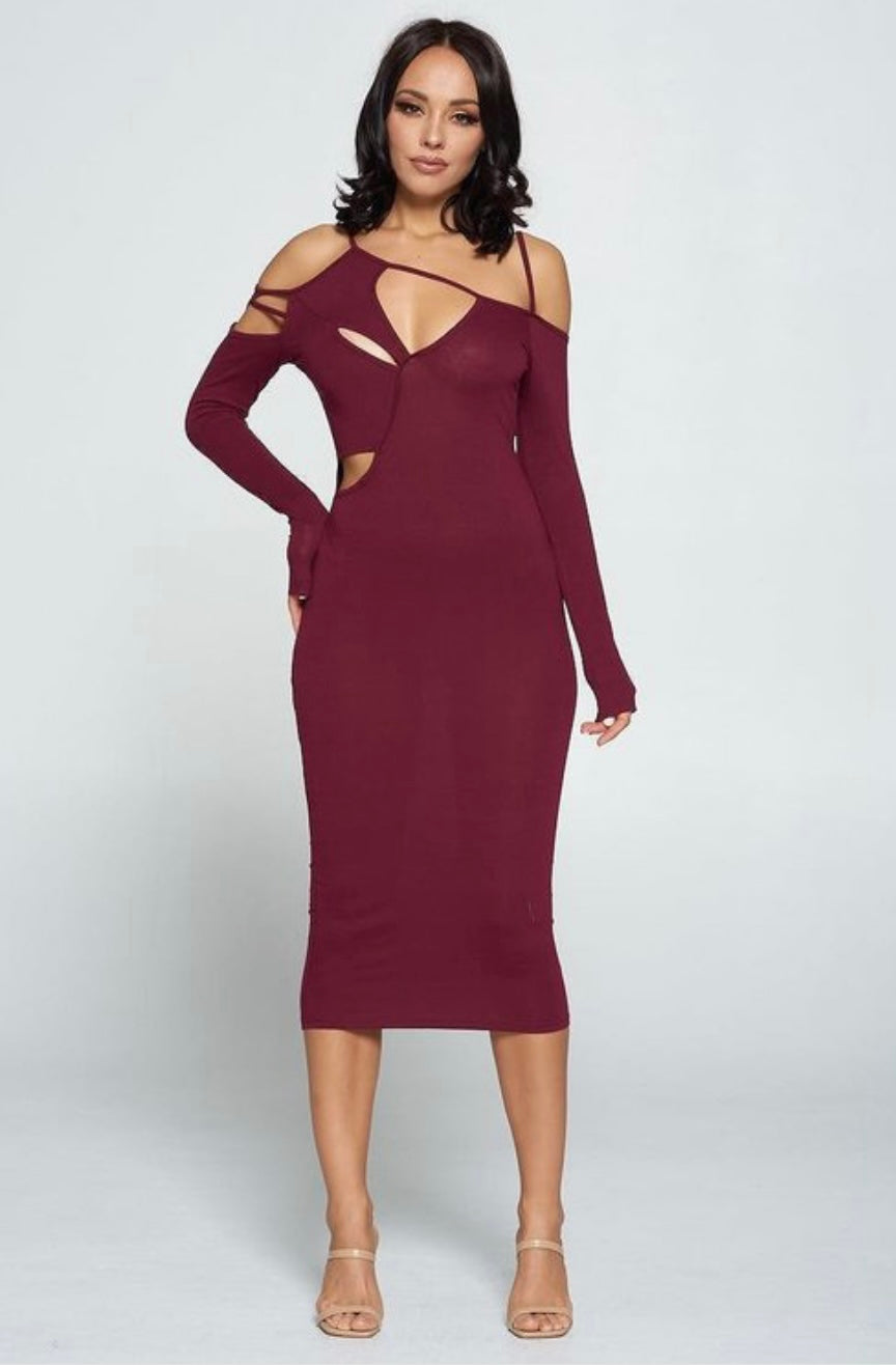 Peek-A-boo Dress Wine Plus